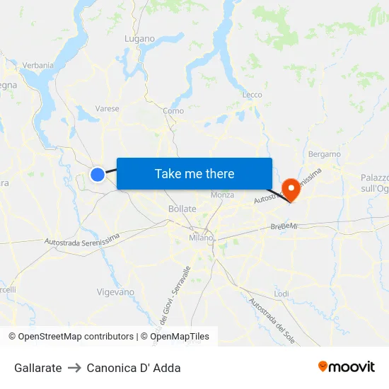 Gallarate to Canonica D' Adda map