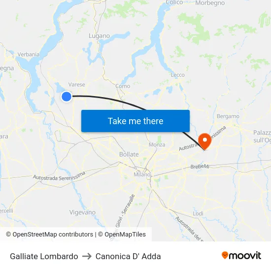 Galliate Lombardo to Canonica D' Adda map