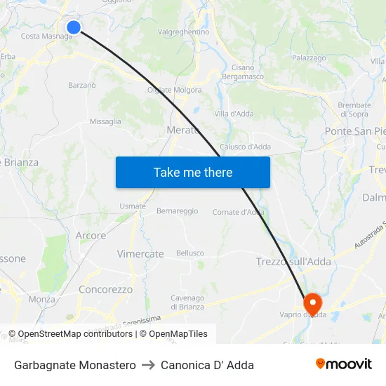 Garbagnate Monastero to Canonica D' Adda map