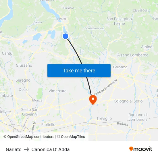 Garlate to Canonica D' Adda map