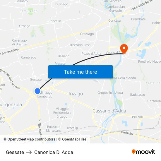 Gessate to Canonica D' Adda map