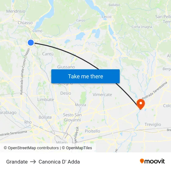 Grandate to Canonica d'Adda map