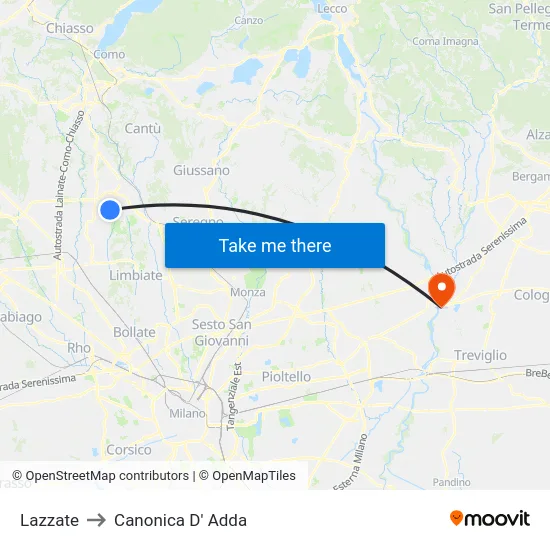 Lazzate to Canonica d'Adda map