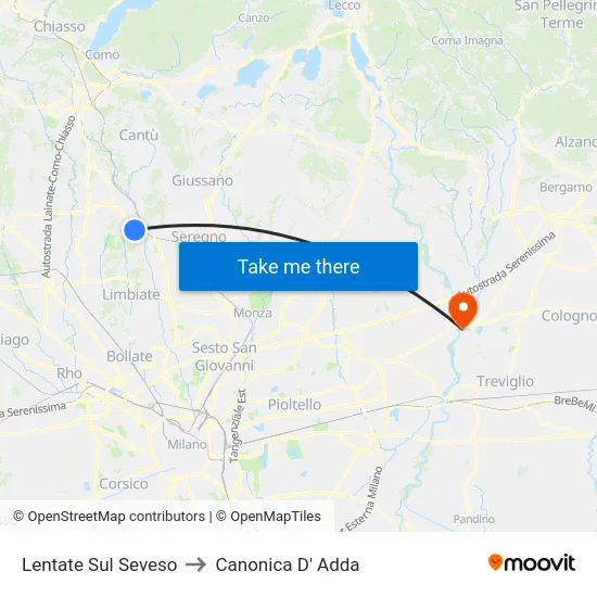 Lentate Sul Seveso to Canonica D' Adda map