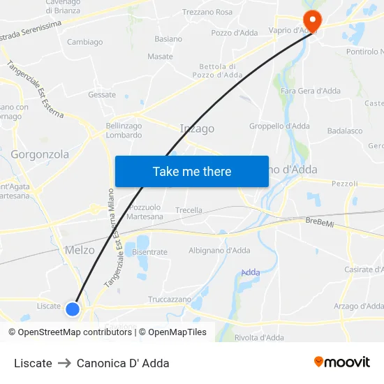 Liscate to Canonica d'Adda map