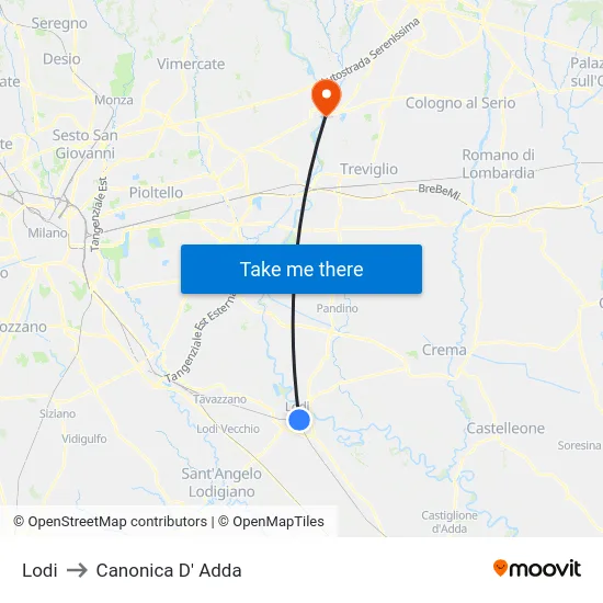 Lodi to Canonica d'Adda map