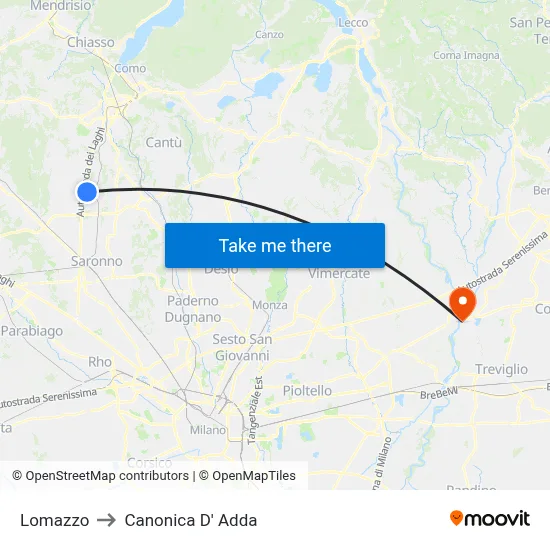Lomazzo to Canonica d'Adda map