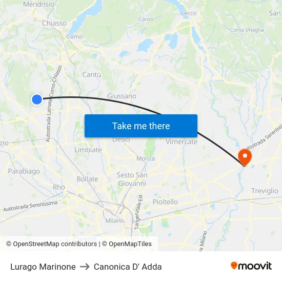 Lurago Marinone to Canonica D' Adda map