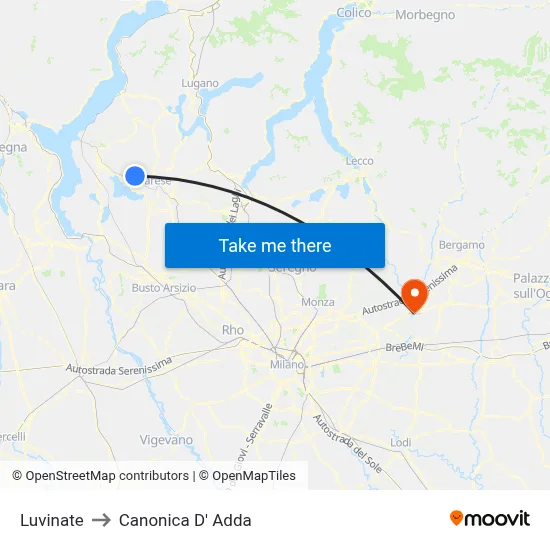 Luvinate to Canonica d'Adda map