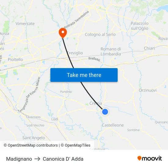 Madignano to Canonica D' Adda map