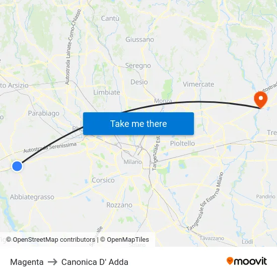 Magenta to Canonica D' Adda map