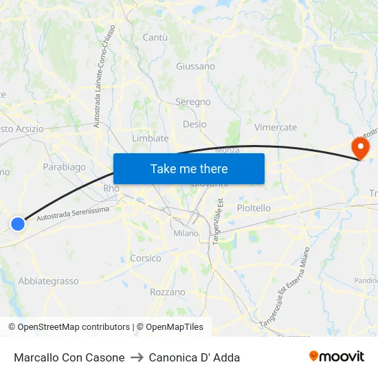 Marcallo con Casone to Canonica d'Adda map