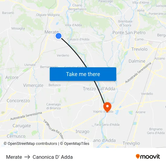 Merate to Canonica D' Adda map