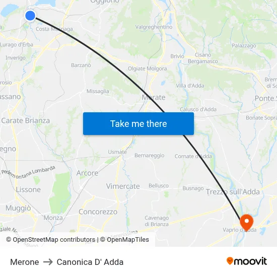 Merone to Canonica d'Adda map