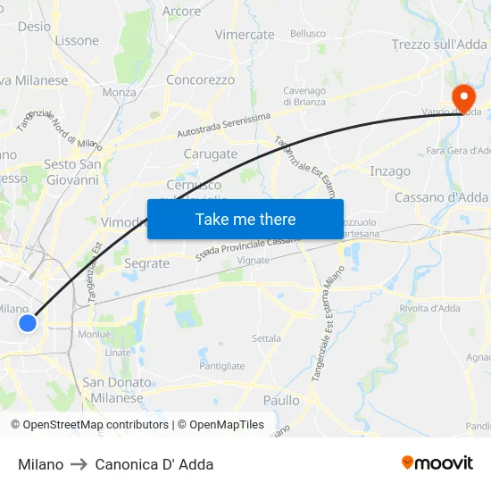 Milano to Canonica D' Adda map