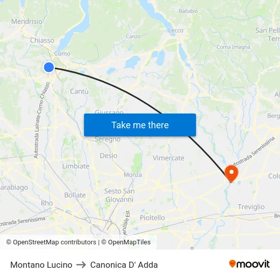 Montano Lucino to Canonica D' Adda map