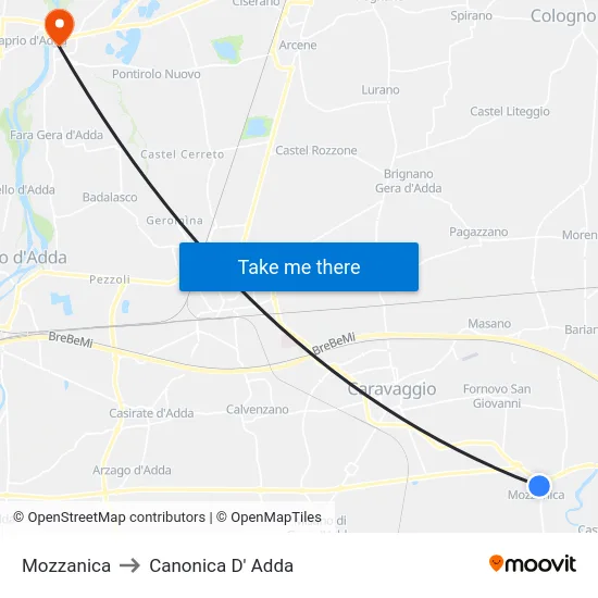 Mozzanica to Canonica D' Adda map