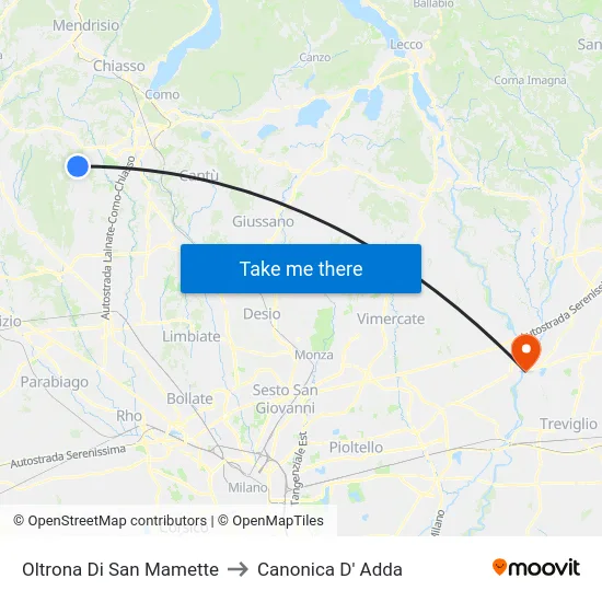 Oltrona Di San Mamette to Canonica D' Adda map