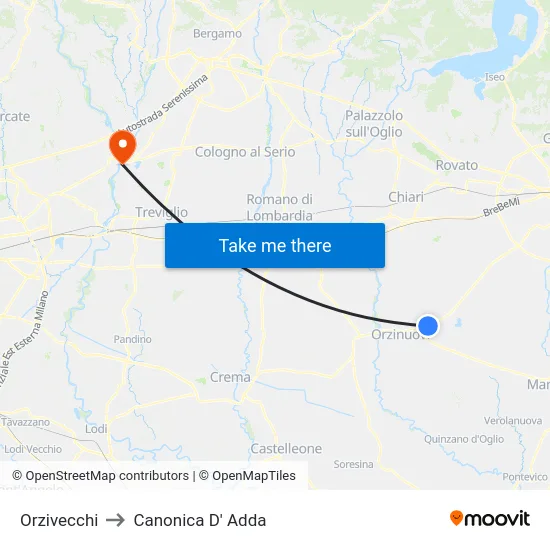 Orzivecchi to Canonica D' Adda map
