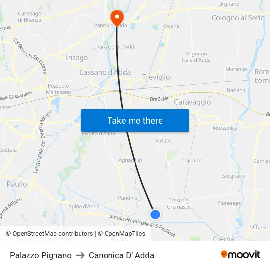 Palazzo Pignano to Canonica D' Adda map