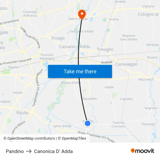 Pandino to Canonica D' Adda map