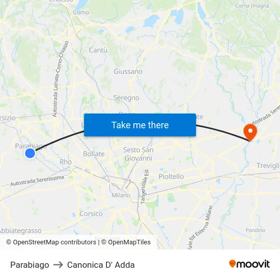Parabiago to Canonica D' Adda map