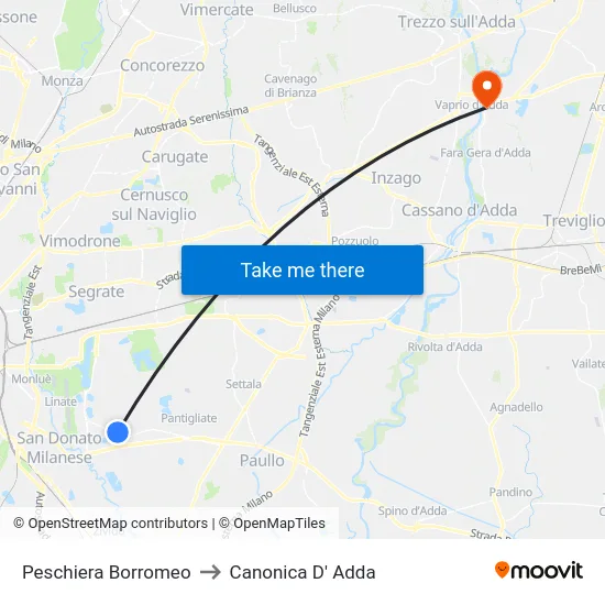 Peschiera Borromeo to Canonica D' Adda map