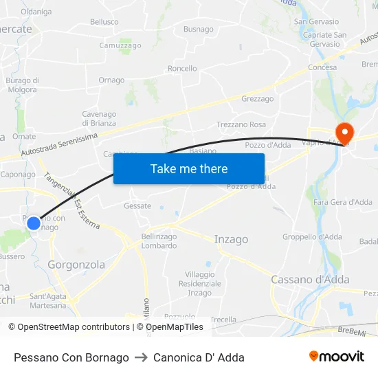 Pessano Con Bornago to Canonica D' Adda map