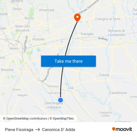 Pieve Fissiraga to Canonica D' Adda map