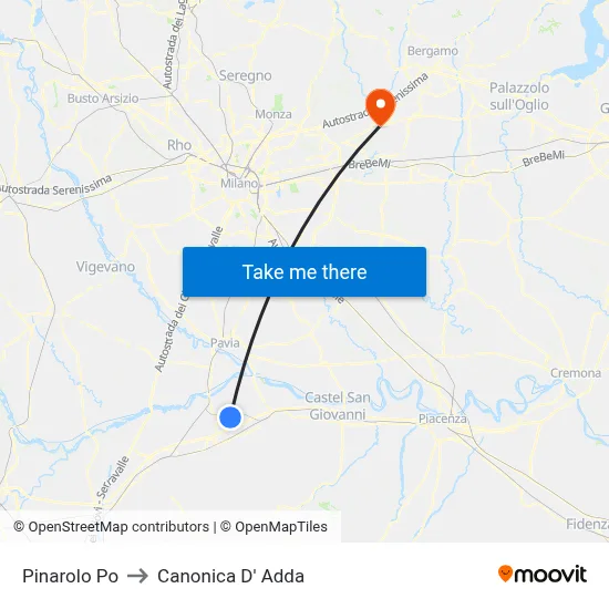 Pinarolo Po to Canonica d'Adda map