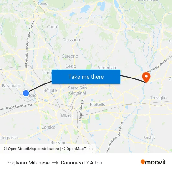 Pogliano Milanese to Canonica D' Adda map
