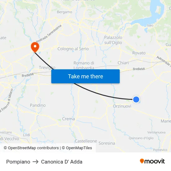 Pompiano to Canonica d'Adda map