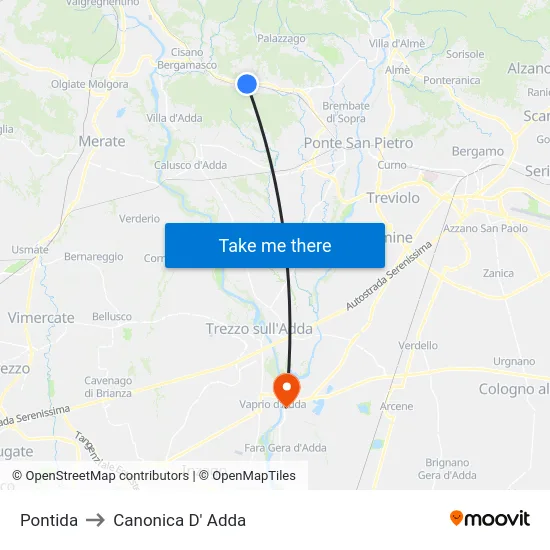 Pontida to Canonica D' Adda map