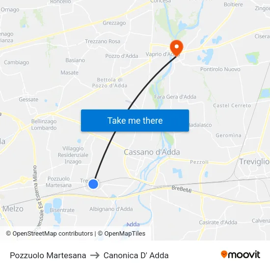 Pozzuolo Martesana to Canonica D' Adda map
