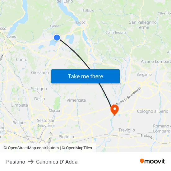 Pusiano to Canonica D' Adda map