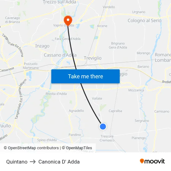 Quintano to Canonica d'Adda map