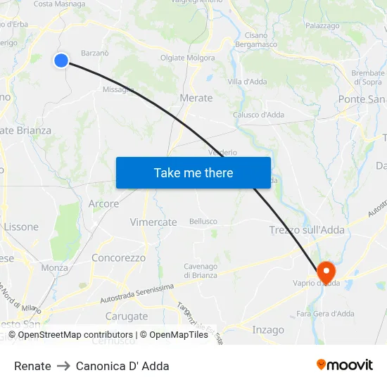 Renate to Canonica d'Adda map