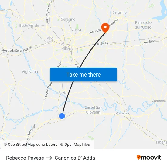 Robecco Pavese to Canonica d'Adda map