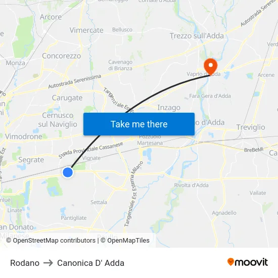Rodano to Canonica D' Adda map