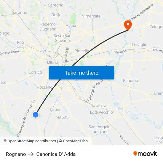 Rognano to Canonica d'Adda map