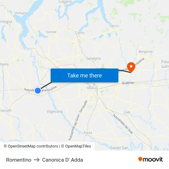 Romentino to Canonica D' Adda map