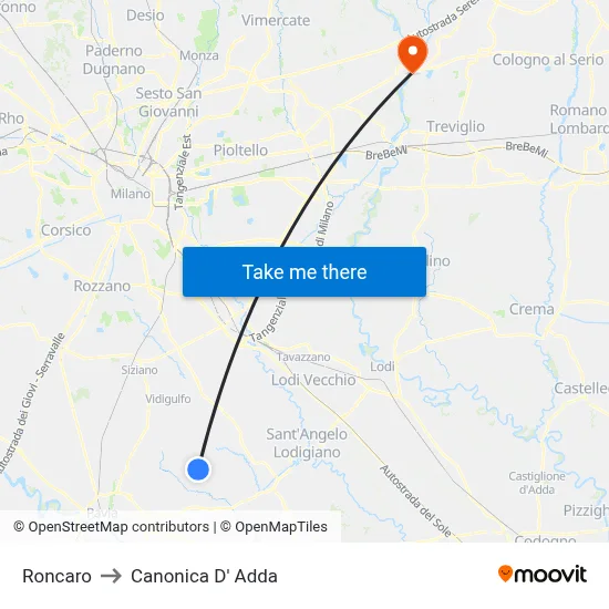 Roncaro to Canonica d'Adda map