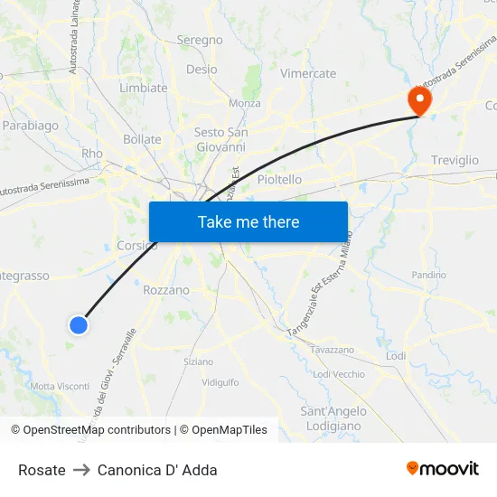 Rosate to Canonica D' Adda map