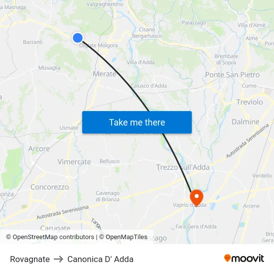 Rovagnate to Canonica D' Adda map