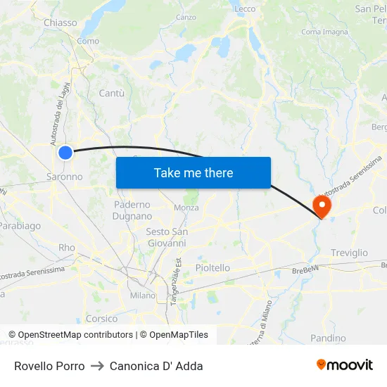 Rovello Porro to Canonica d'Adda map