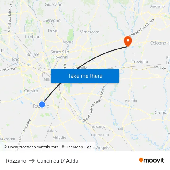 Rozzano to Canonica D' Adda map
