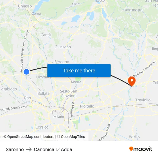 Saronno to Canonica D' Adda map