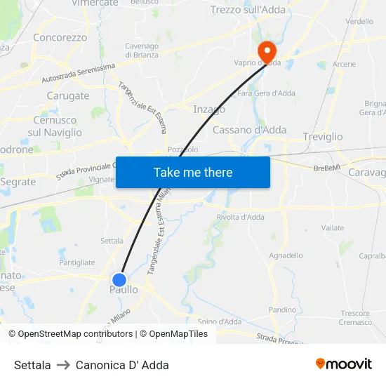 Settala to Canonica D' Adda map