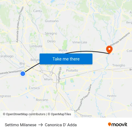 Settimo Milanese to Canonica D' Adda map