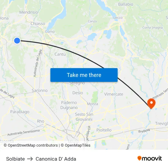 Solbiate to Canonica d'Adda map